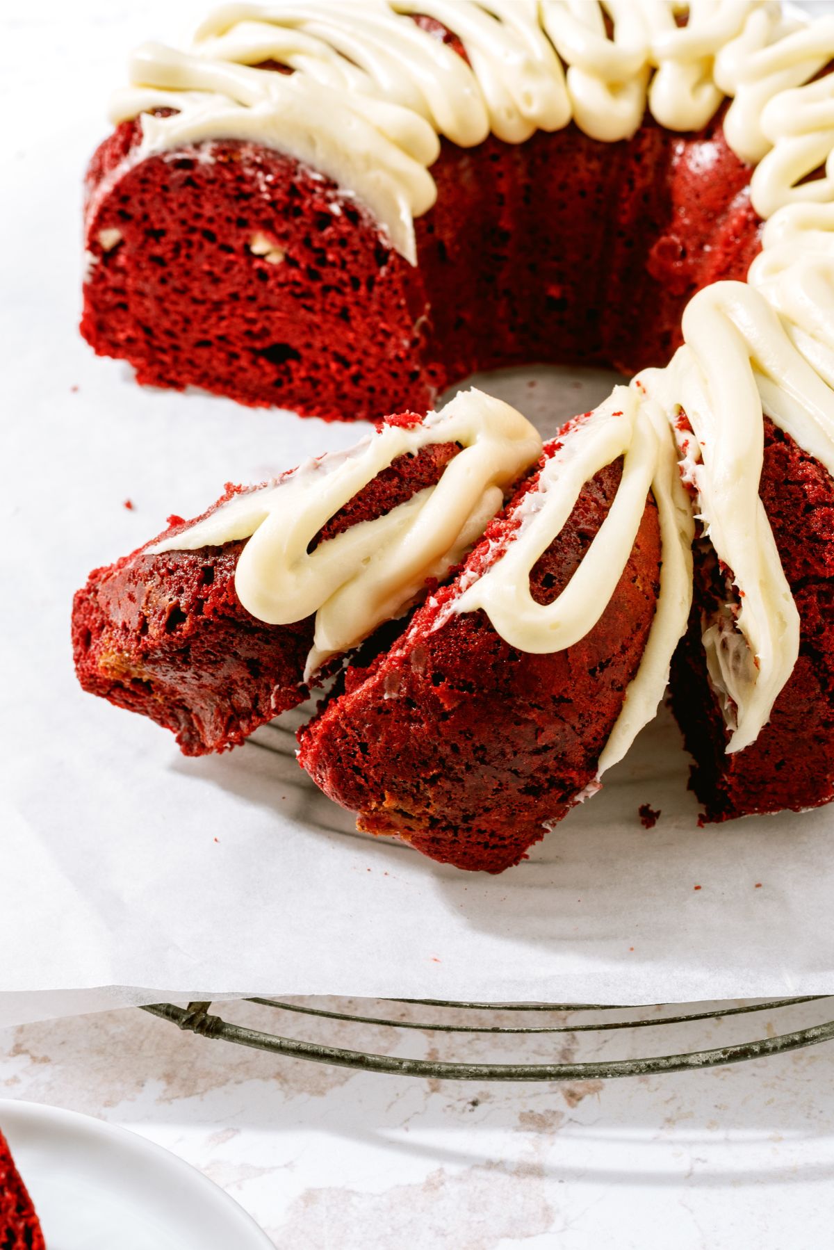 Red Velvet Bundt Cake sliced