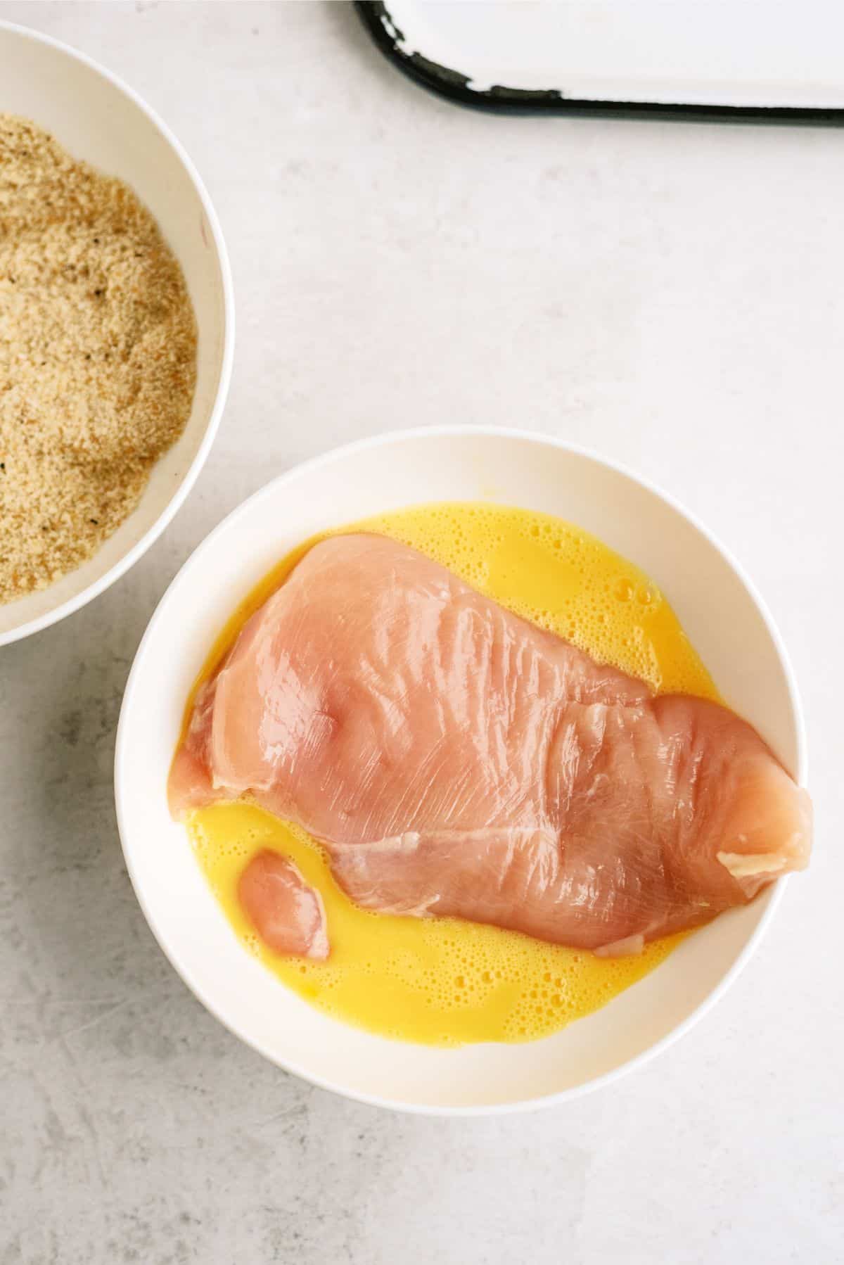 Chicken breast dipped in the egg mixture