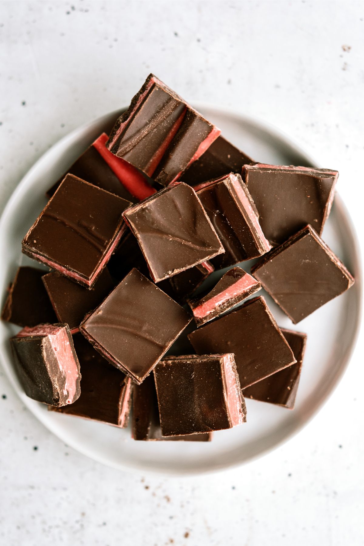 Valentine’s Thin Mints cut into squares on a plate
