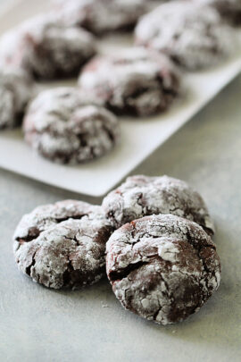 cake mix fudge crinkle cookies on a plate