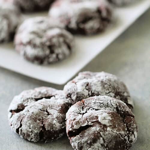 cake mix fudge crinkle cookies on a plate
