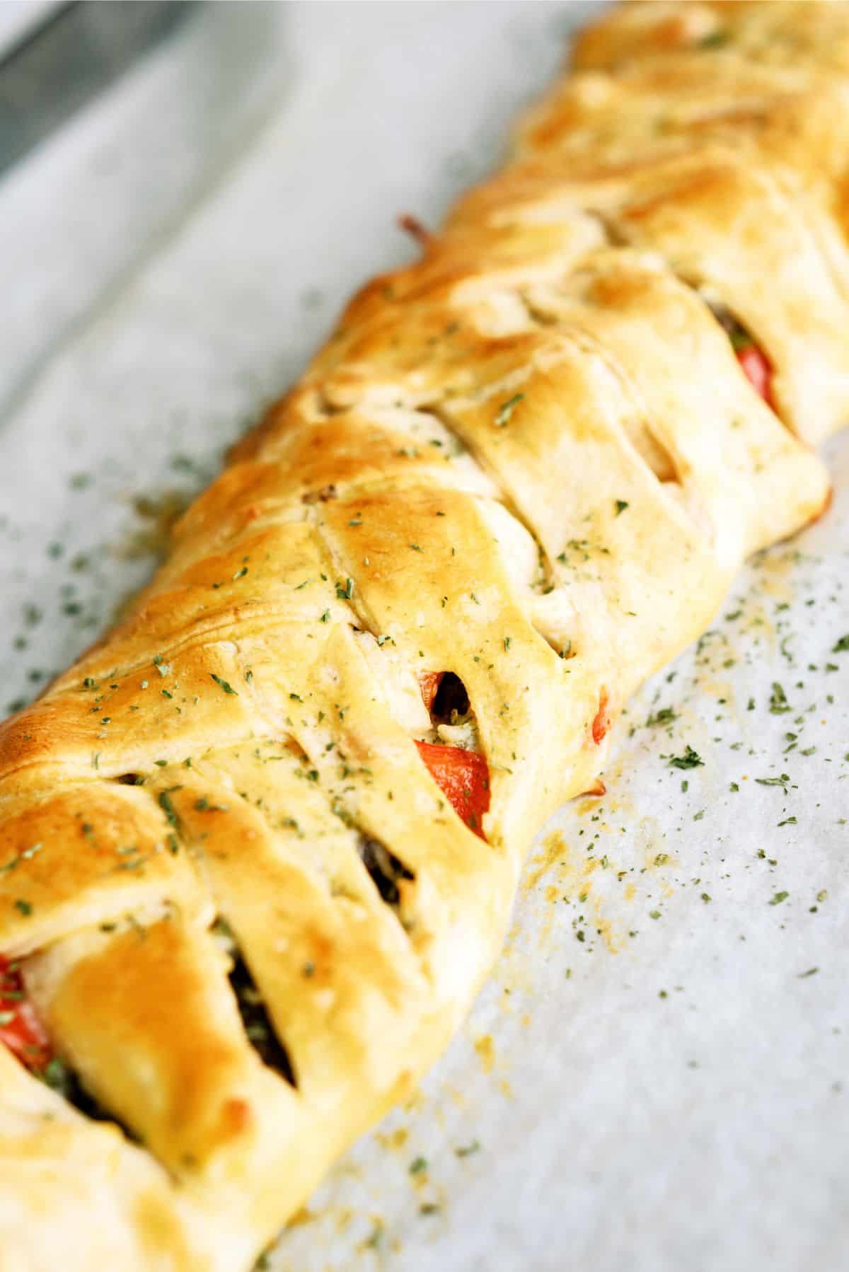 Freshly baked Cheesesteak Crescent Braid 