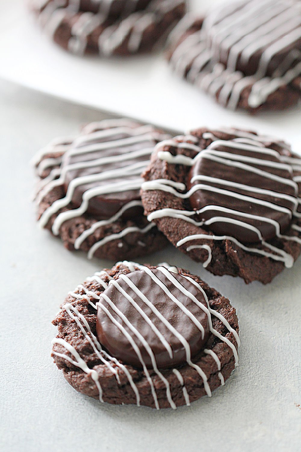 Mint Chocolate Thumbprint Cookies made with a cake mix