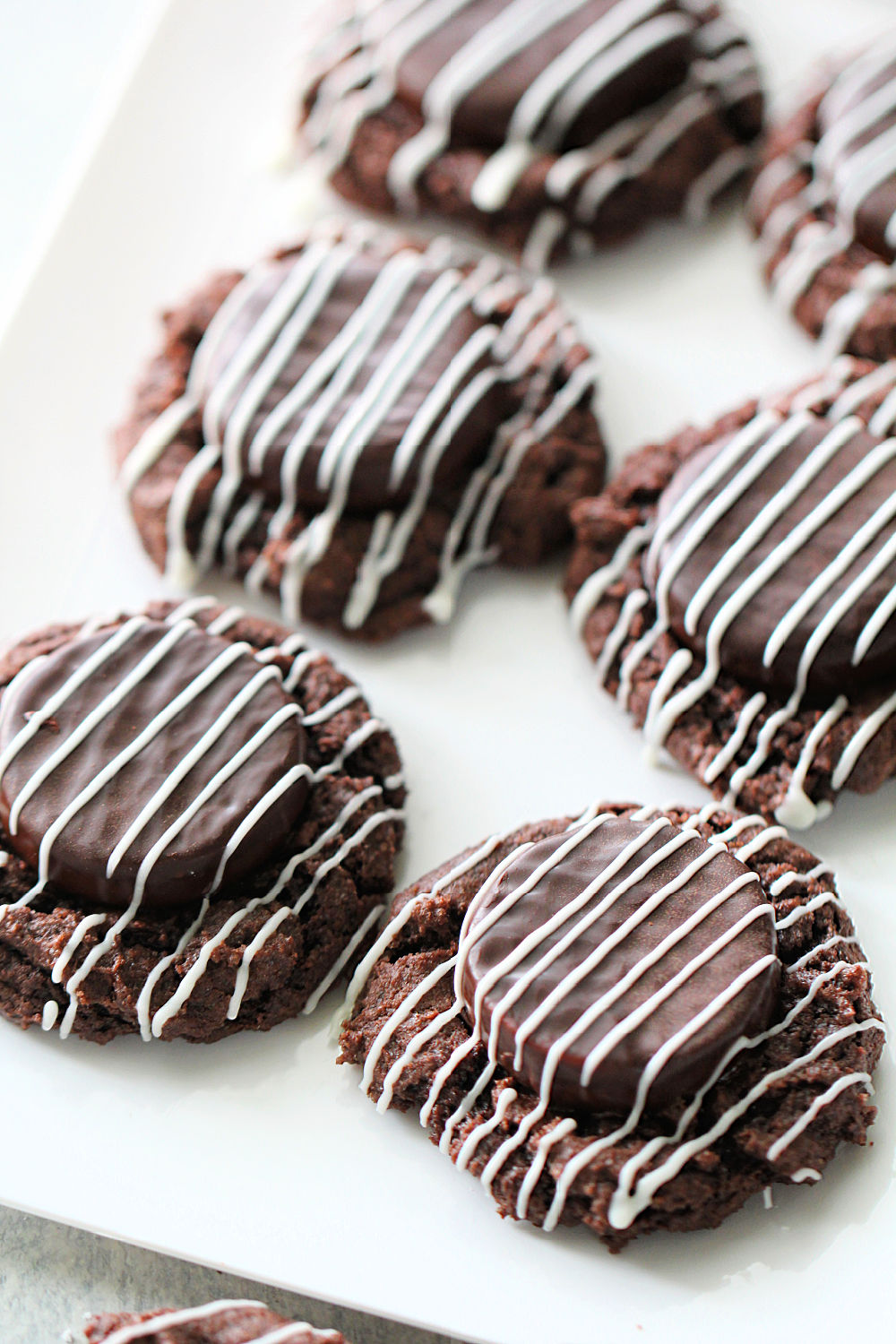 Easy Mint Chocolate Thumbprint Cookies made with a cake mix