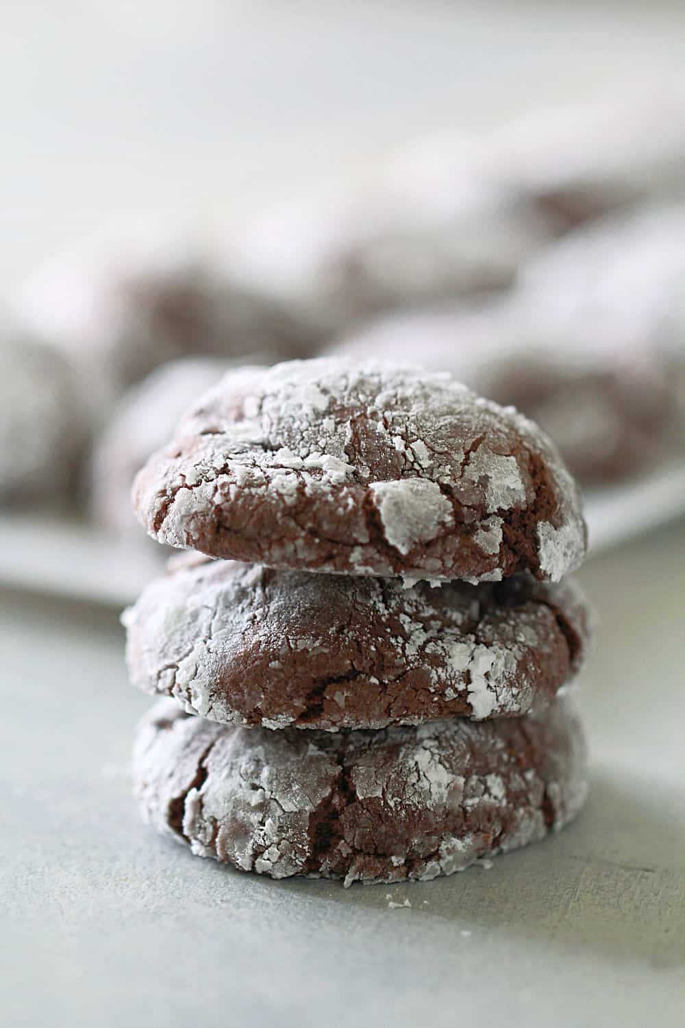 Fudge Crinkle Cookies stacked