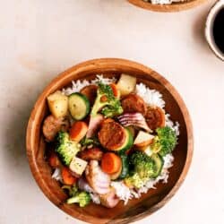 one pan garlic sausage and vegetables in a bowl