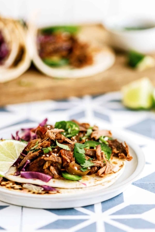 slow cooker beef carnitas on a plate