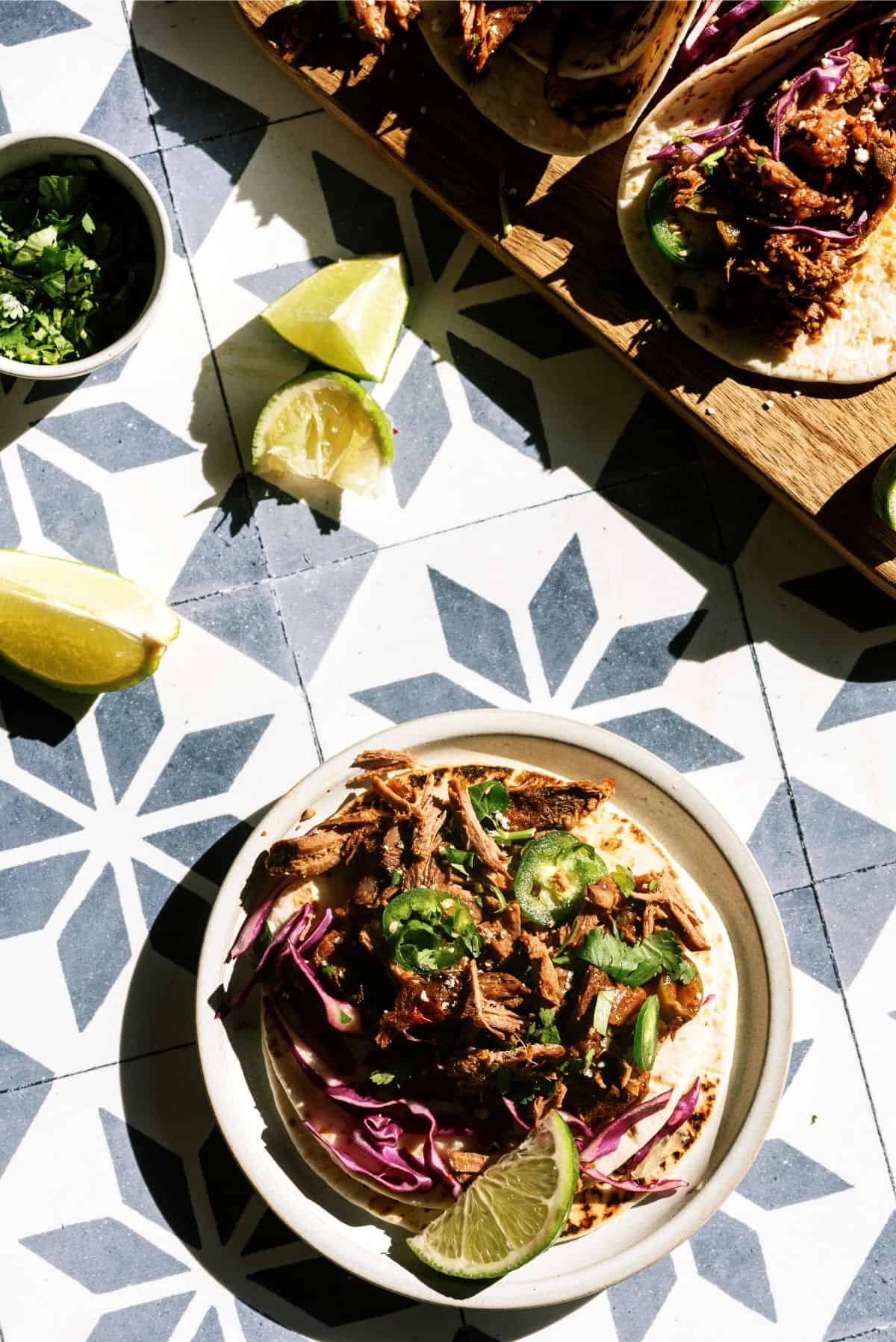 Slow Cooker Beef Carnitas on a plate