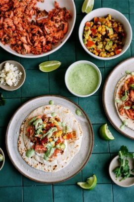 blackened salmon tacos with avocado crema
