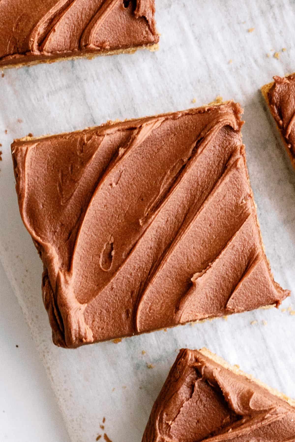 Top view of a Cake Mix Peanut Butter Bar frosted