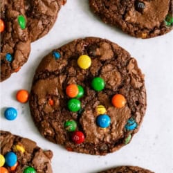 Top view of Easy Brownie Mix Cookies on a white background.