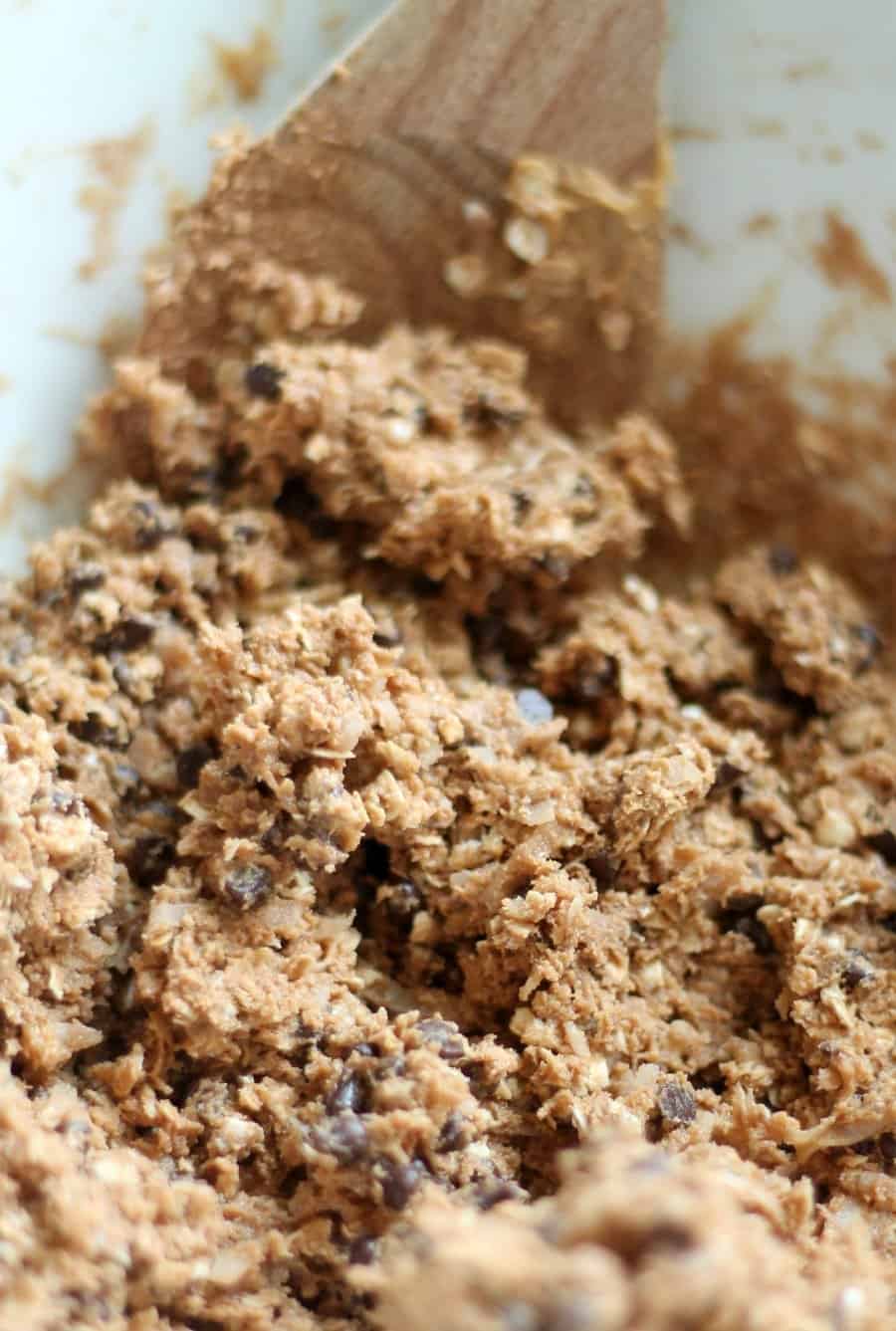 Chocolate Protein Energy Bites mixture in a mixing bowl.