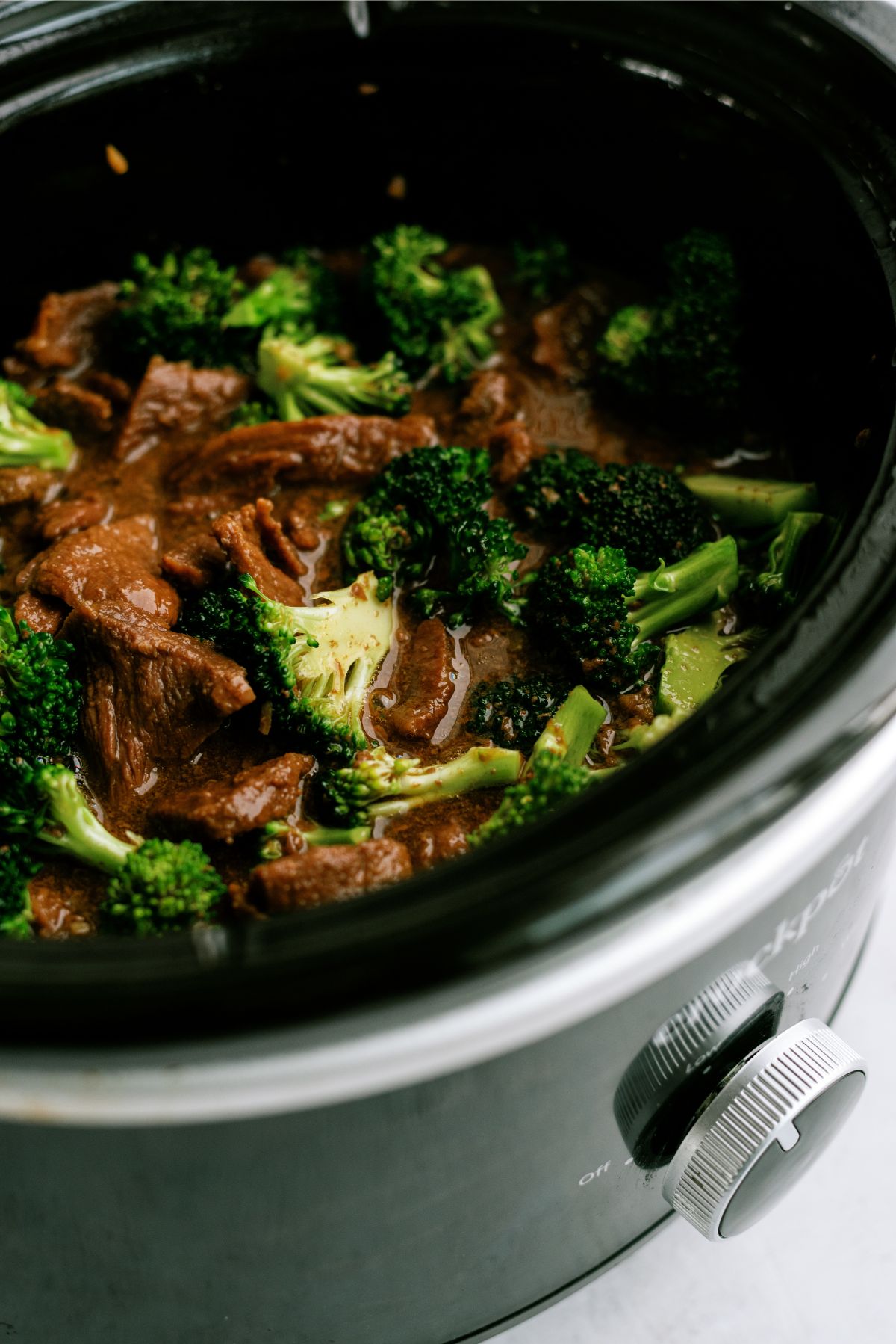 Slow Cooker Beef and Broccoli in the slow cooker