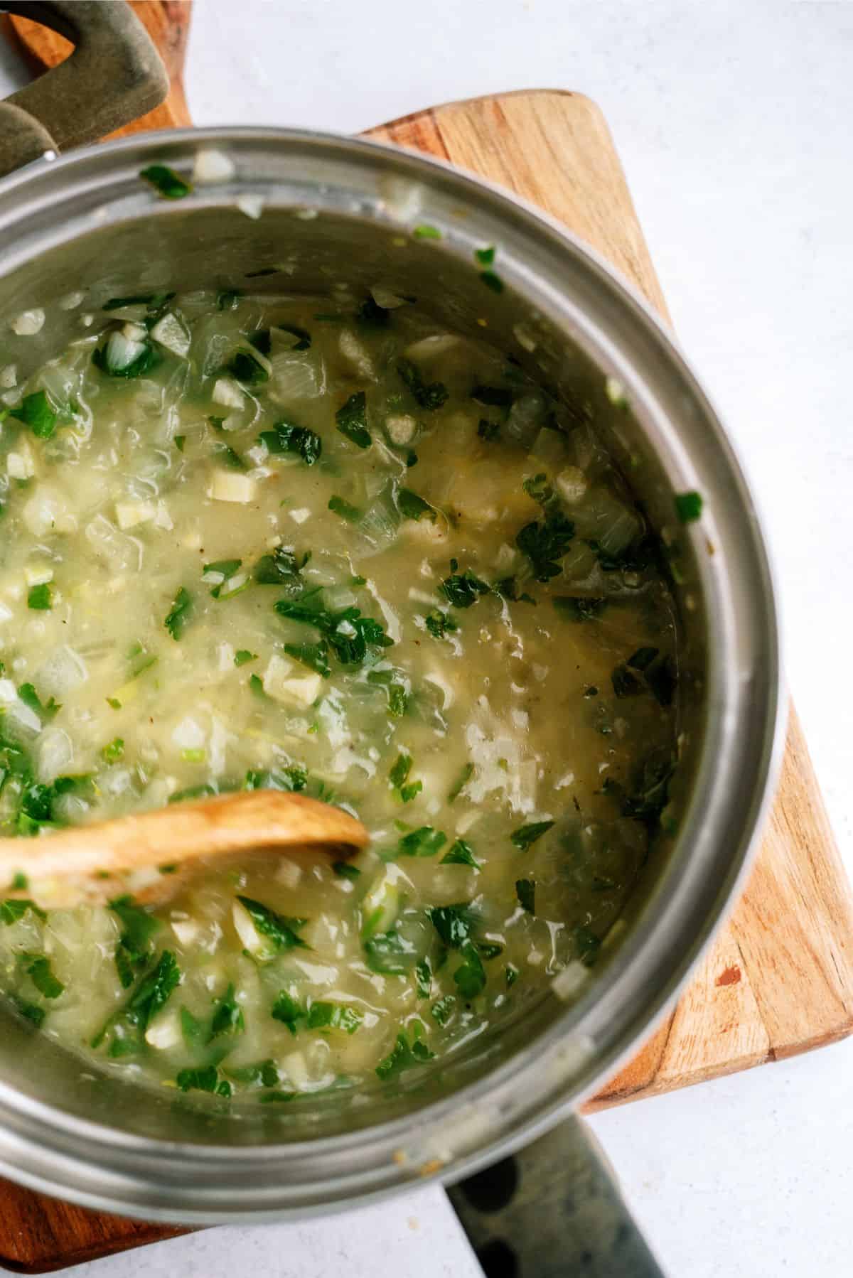 Thickened lemon glaze in saucepan