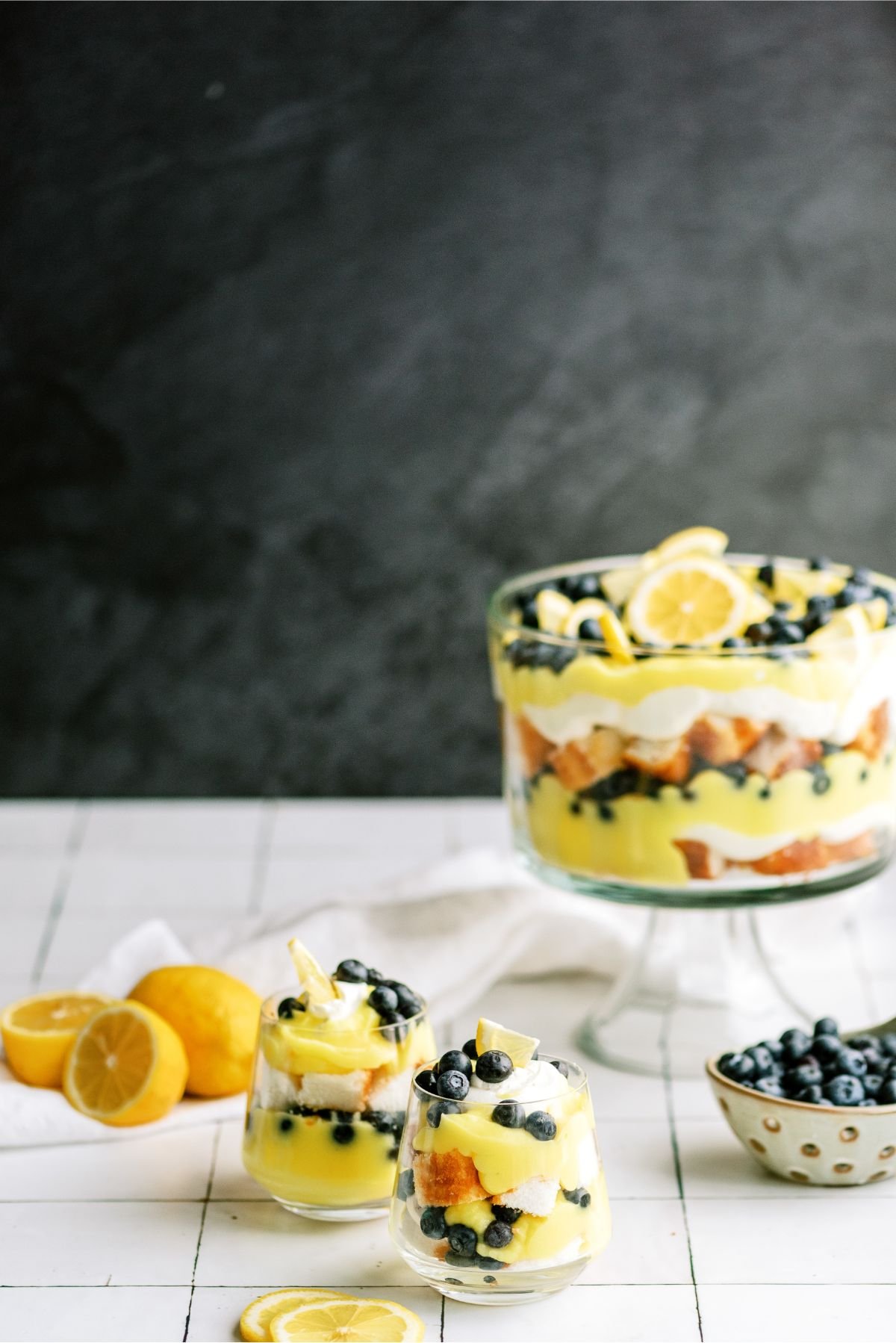Lemon Blueberry Trifle with two cups containing individual servings