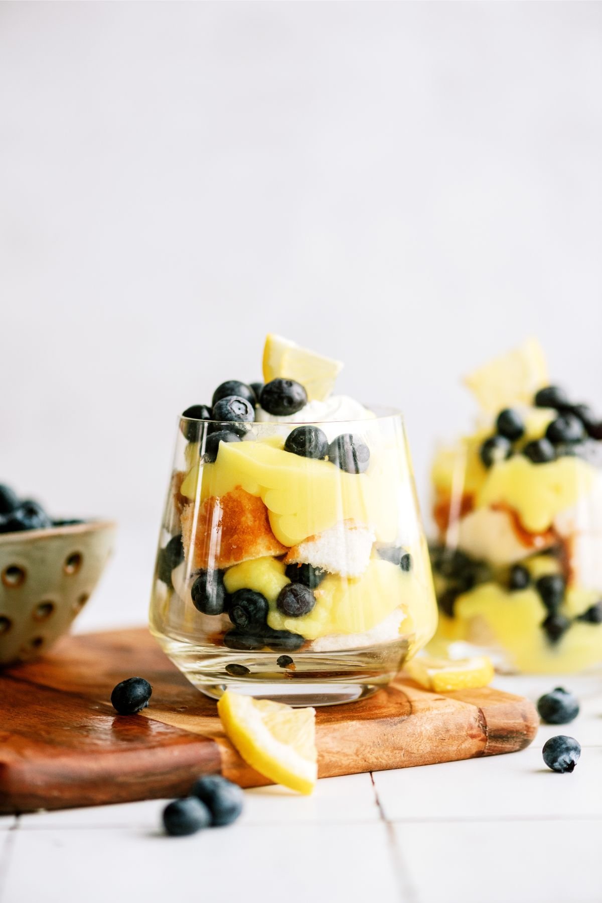 Individual serving of Lemon Blueberry Trifle in a cup