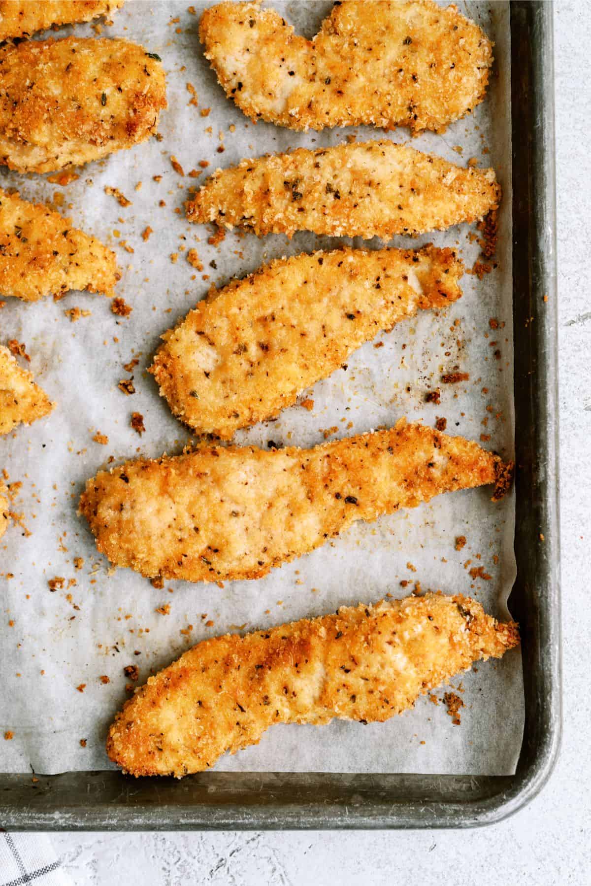 Baked Panko Chicken on a baking sheet