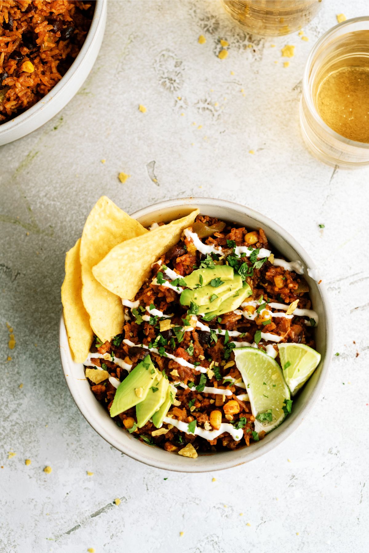 Top view of Instant Pot Ground Beef Burrito Bowl