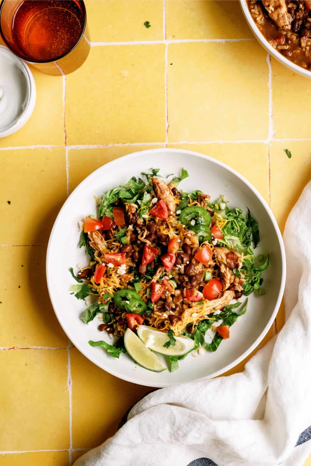 Instant Pot Chicken Burrito Bowl with toppings