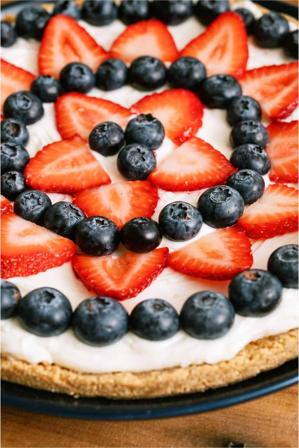 Close up of Patriotic Fruit Pizza.