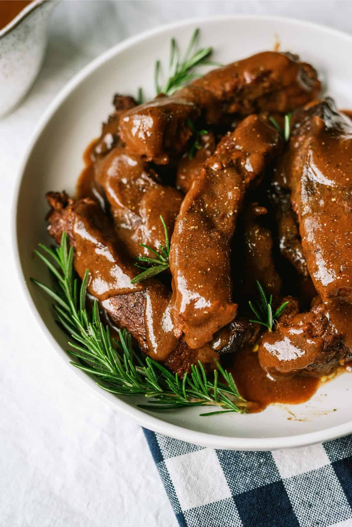 Close up of Slow Cooker Mississippi-Style Country Ribs on a plate