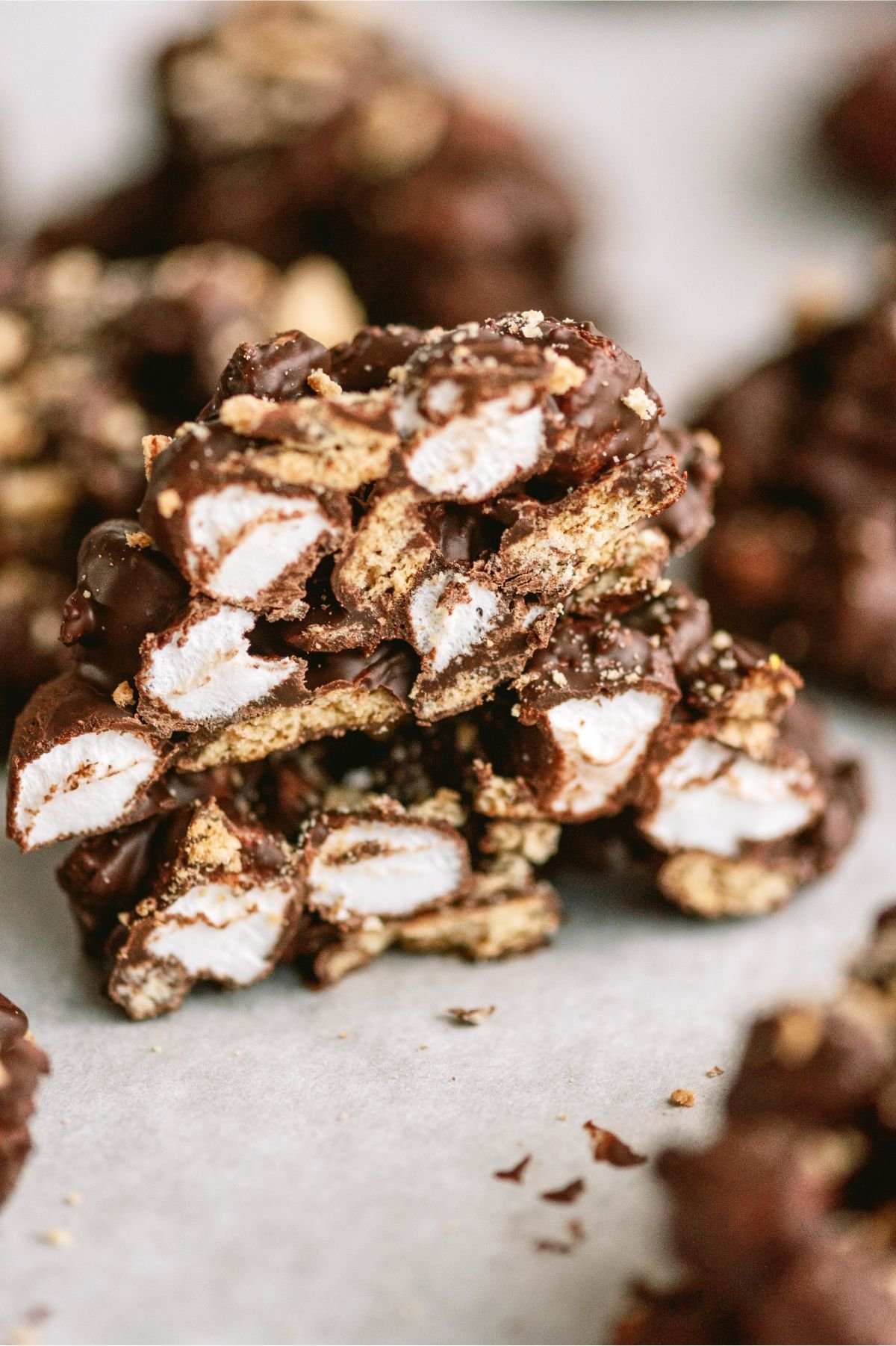 S'mores Clusters cut in half stacked