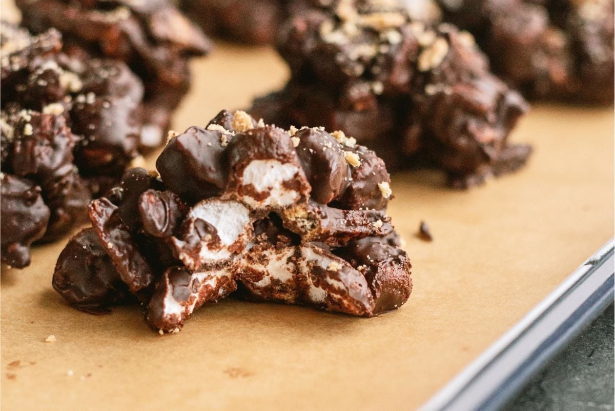 S'mores Clusters on a baking sheet