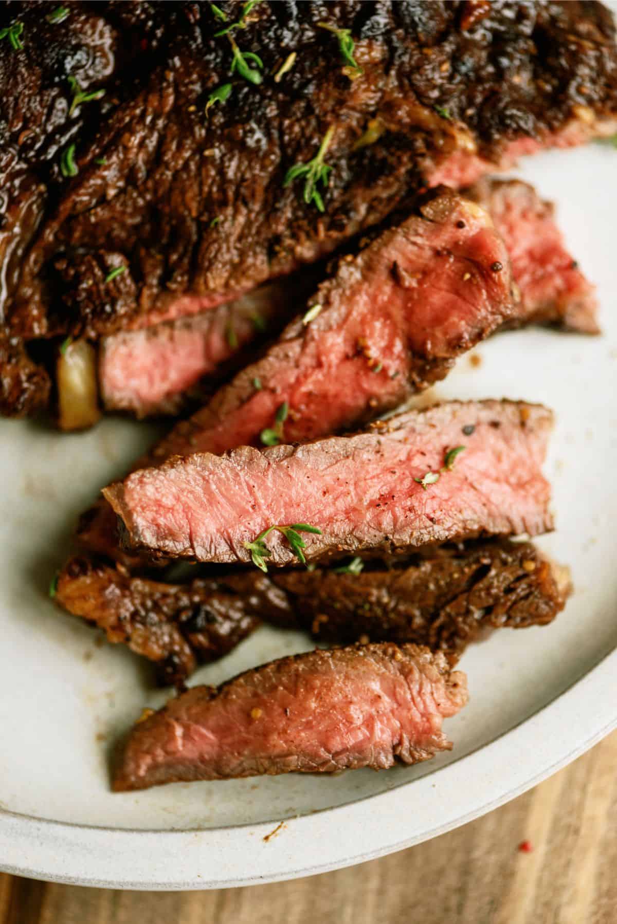 Close up of sliced Tangy Marinated Steak