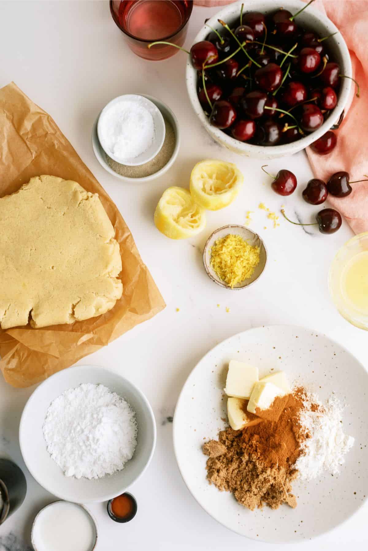 Ingredients needed to make Cherry Cobbler Cookie Cups.
