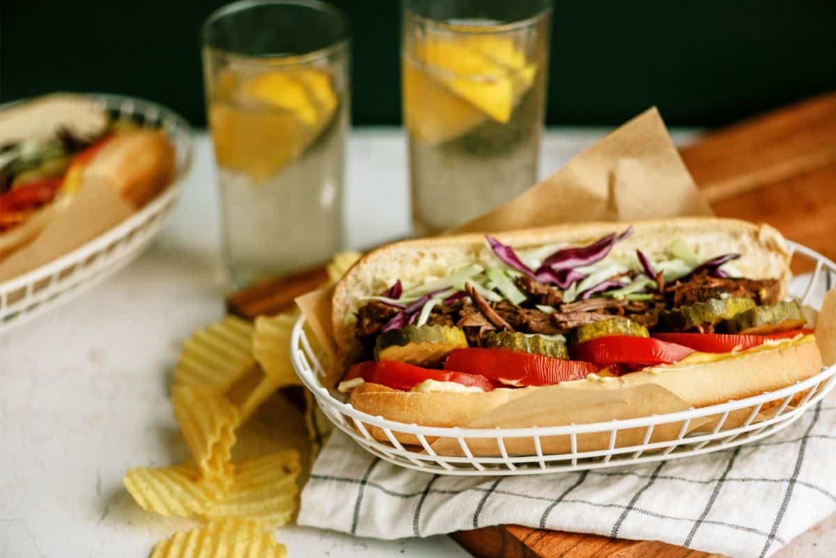 Instant Pot Beef Po Boy Sandwich in basket