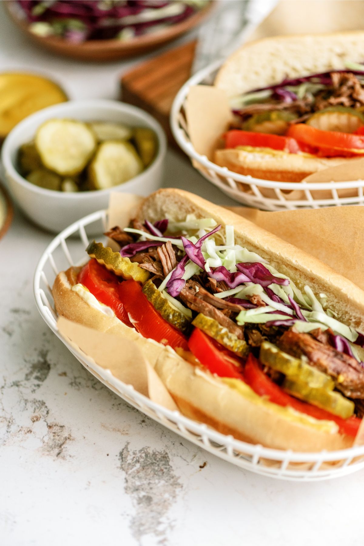 Instant Pot Beef Po Boy Sandwiches with toppings