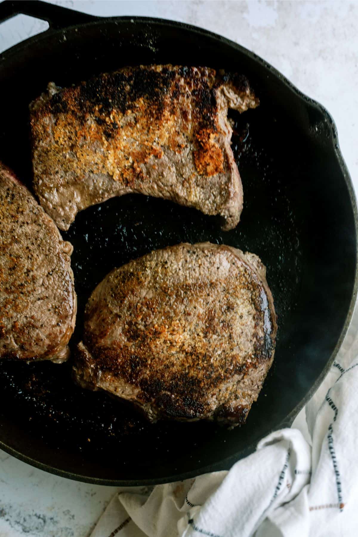 Roast being seared in pan