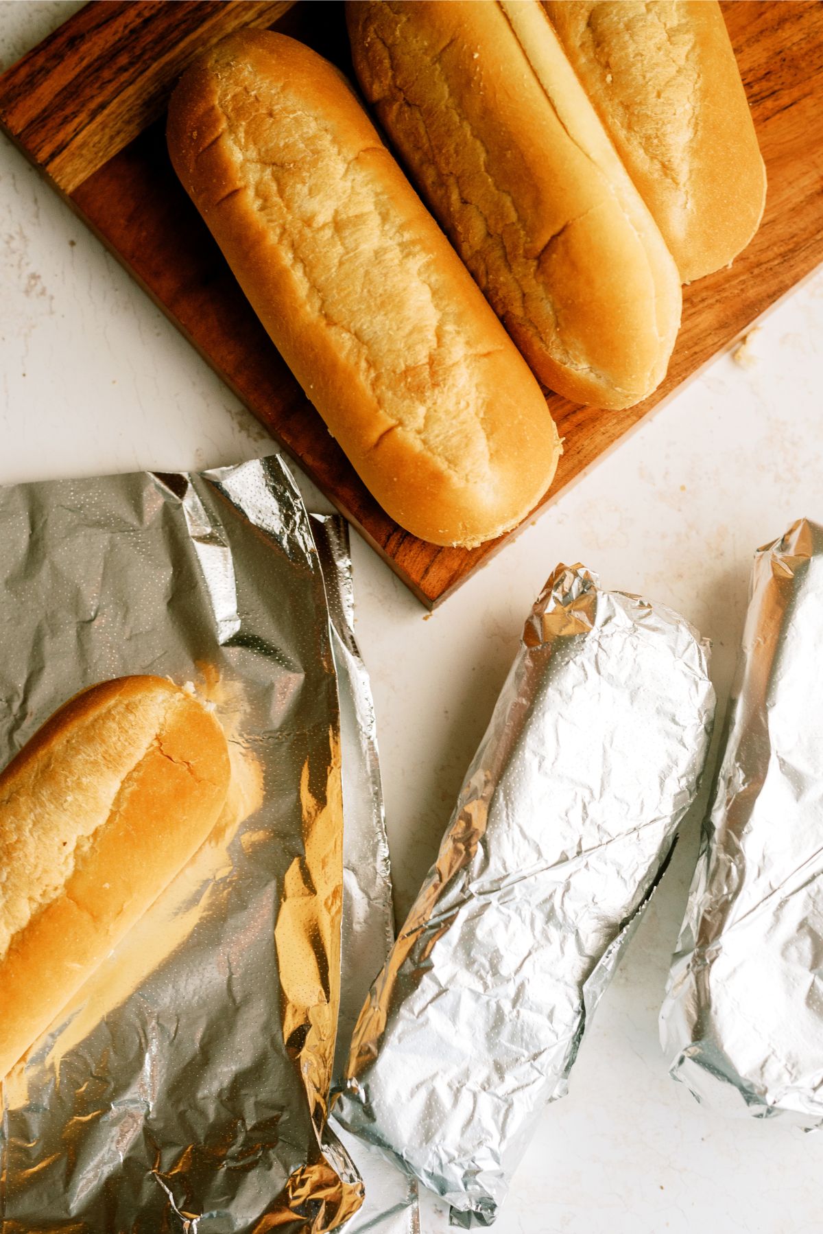 French rolls wrapped in foil