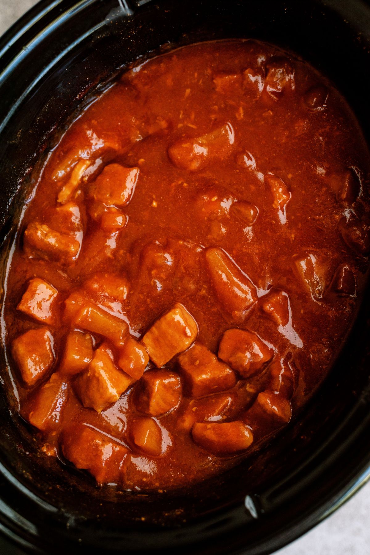 Slow Cooker Sweet and Tangy Pork in the slow cooker