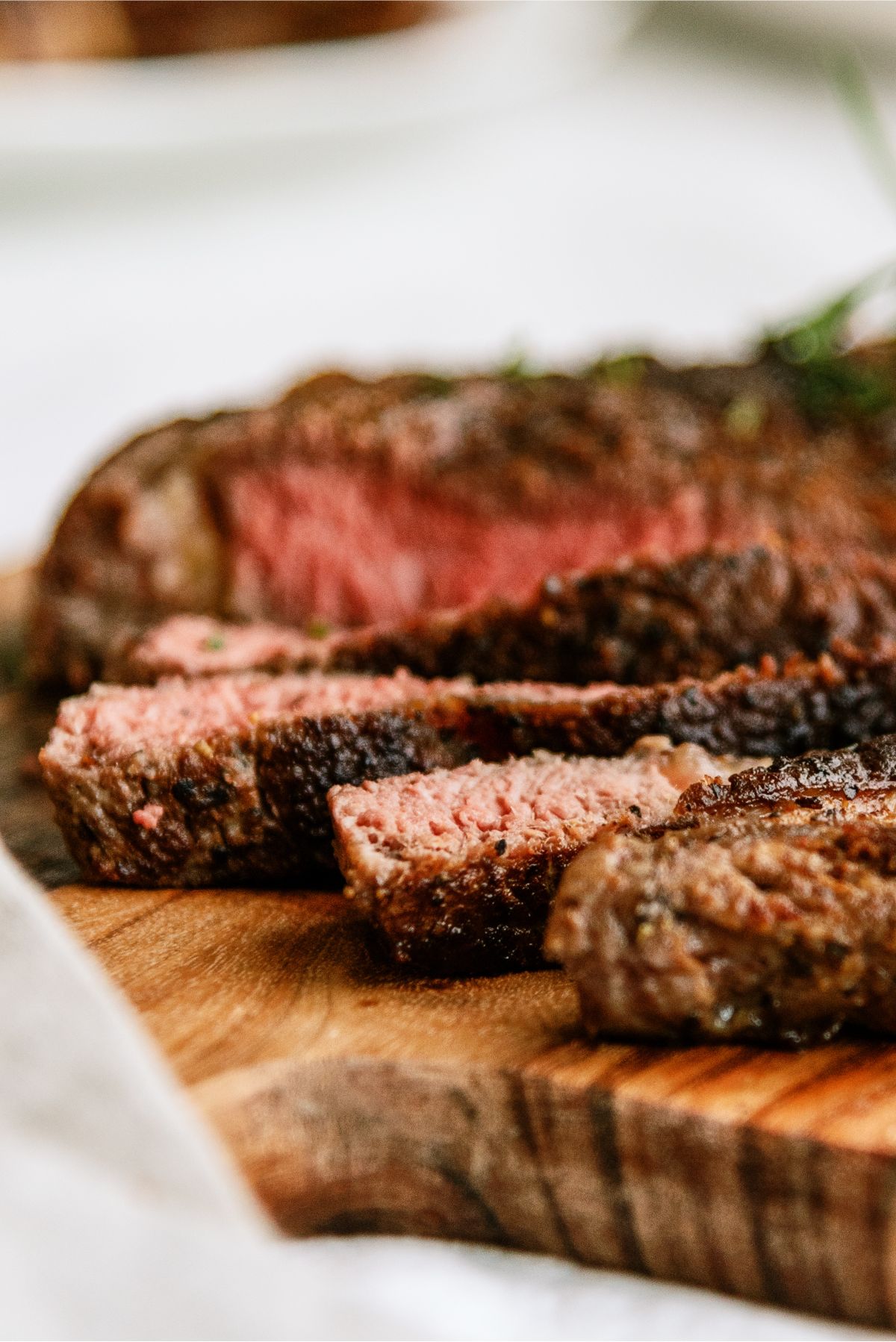 Sliced Steak on a cutting board