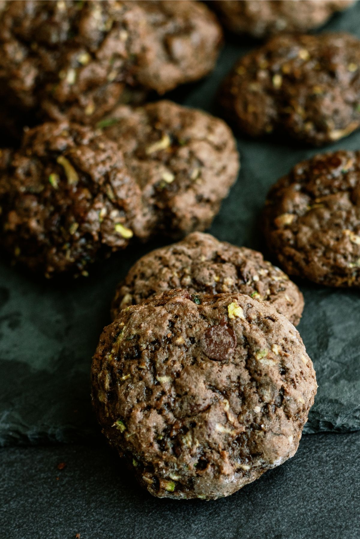 Double Chocolate Zucchini Cookies stacked