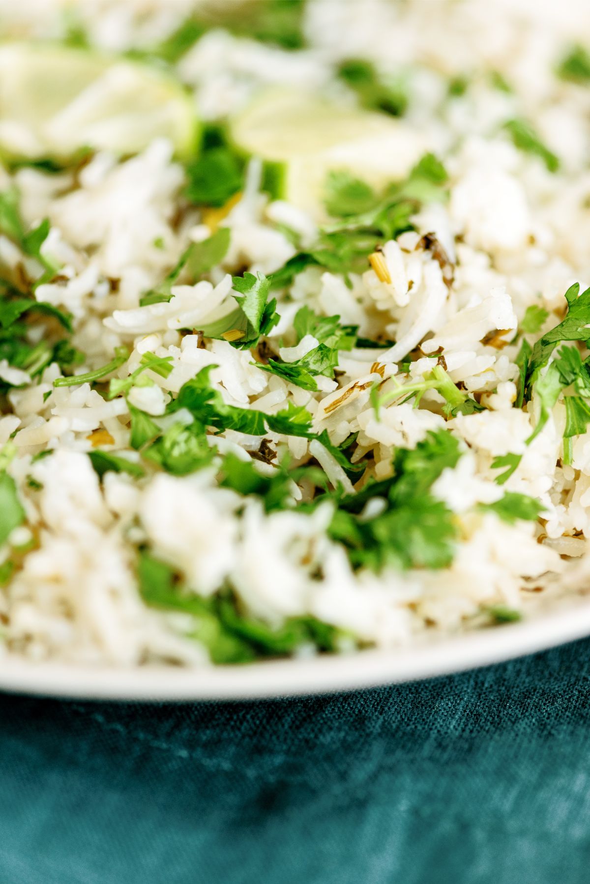 Close up of a plate of Instant Pot Cilantro Lime Rice