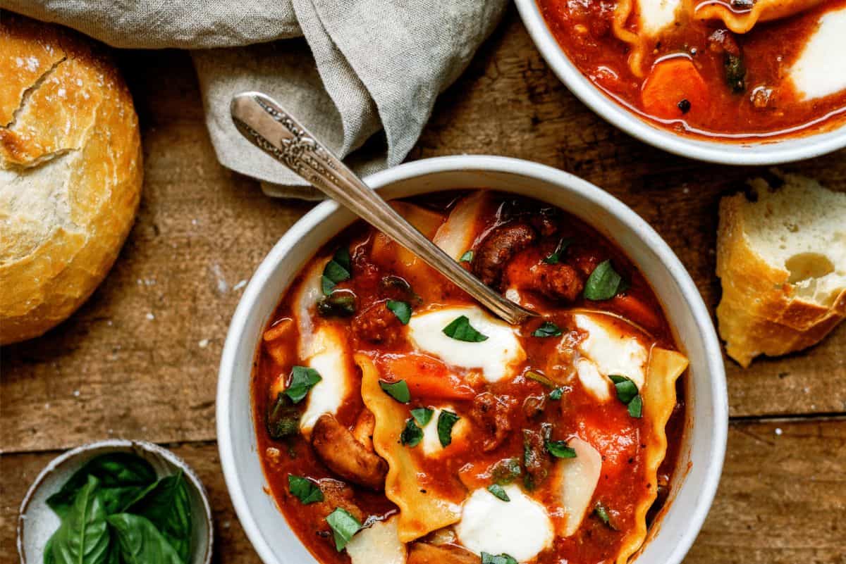 Bowl of Instant Pot Lasagna Soup