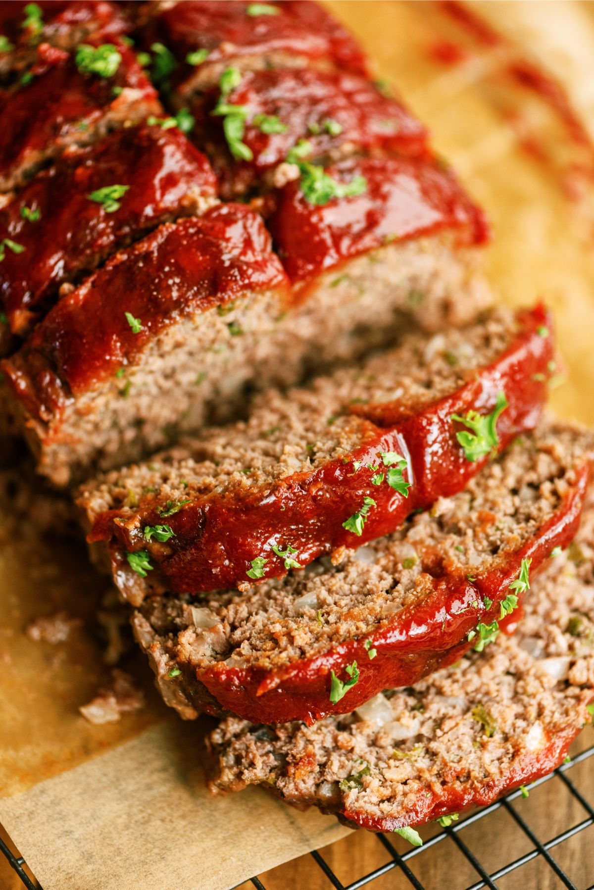 Meatloaf on a cutting board sliced