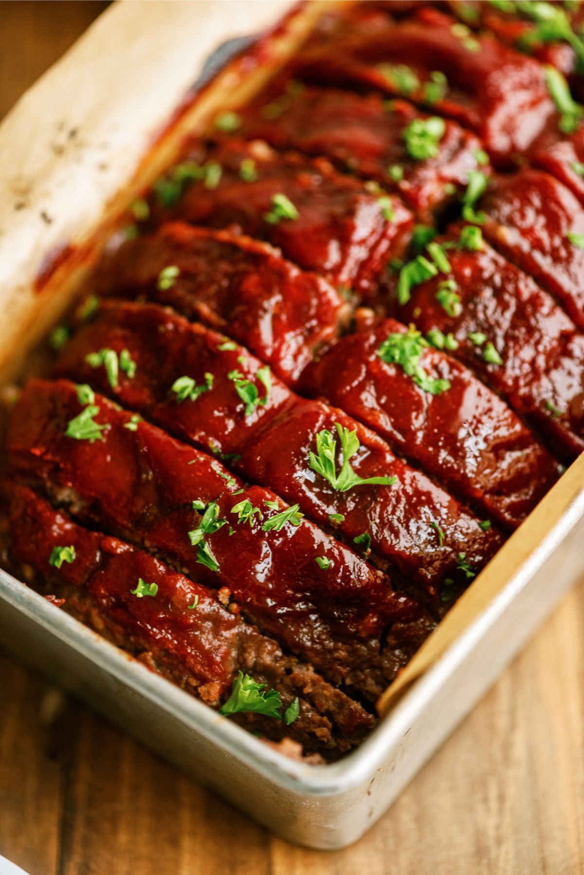 Meatloaf Recipe cooked in loaf pan and sliced