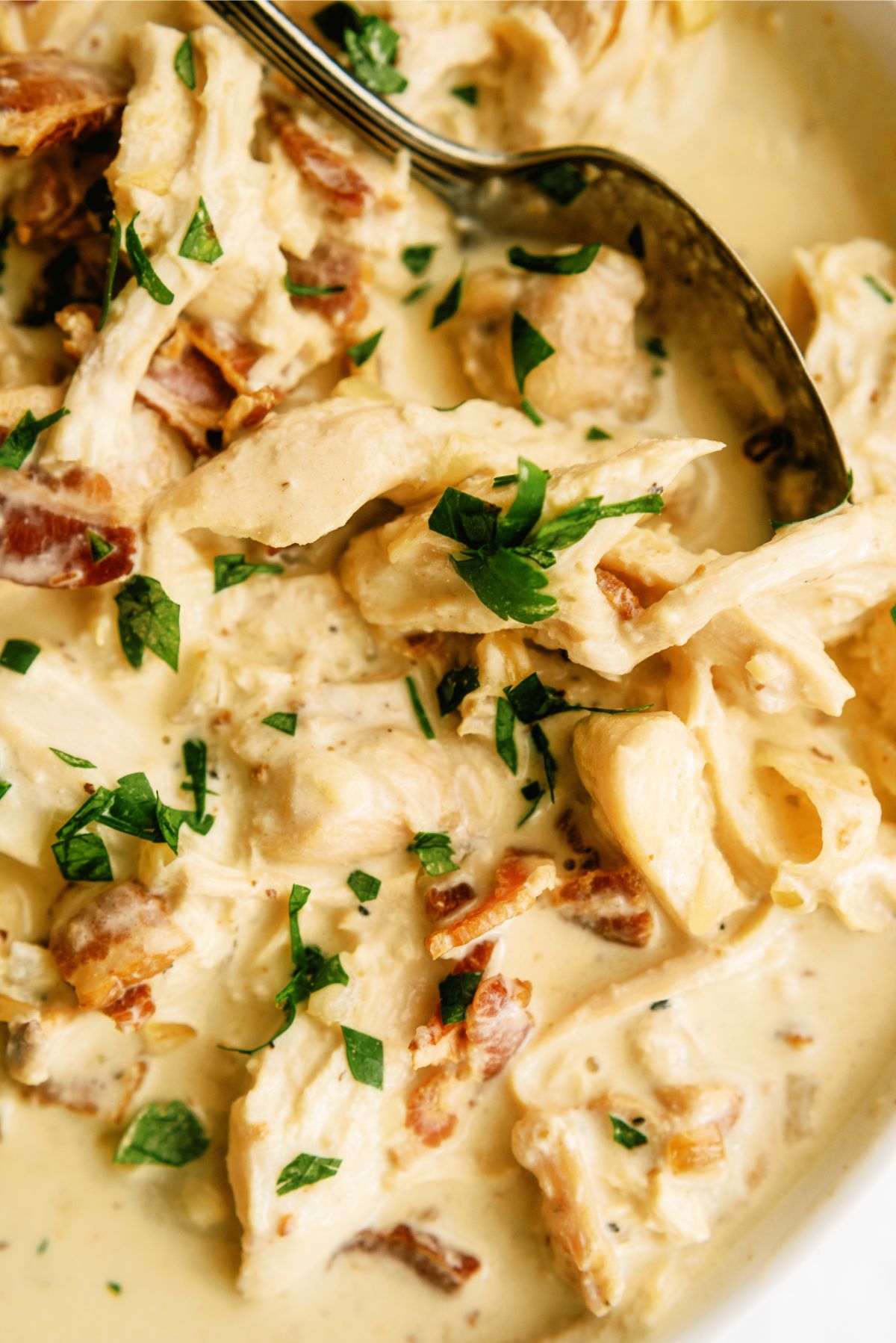 Close up of Slow Cooker Creamy Bacon Chicken