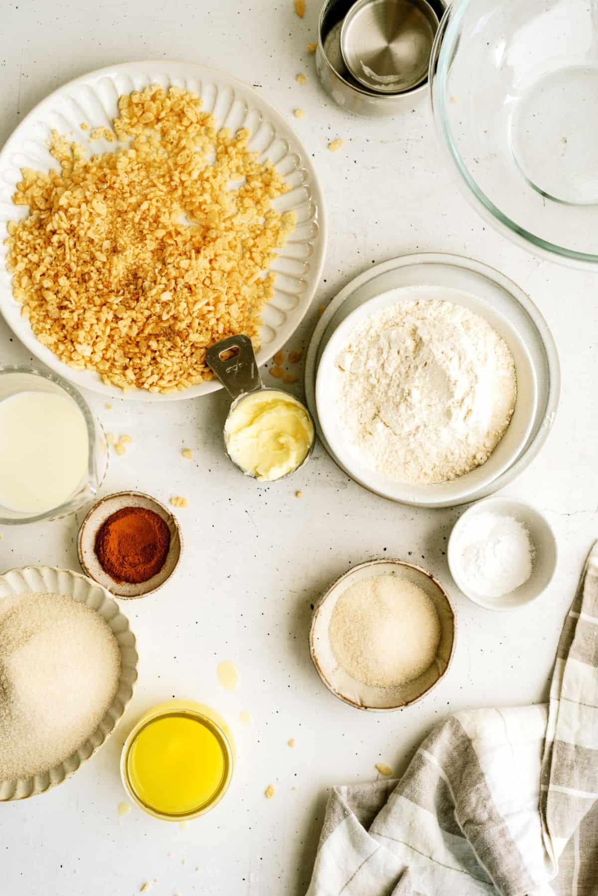 Ingredients needed to make Cinnamon Breakfast Bites.