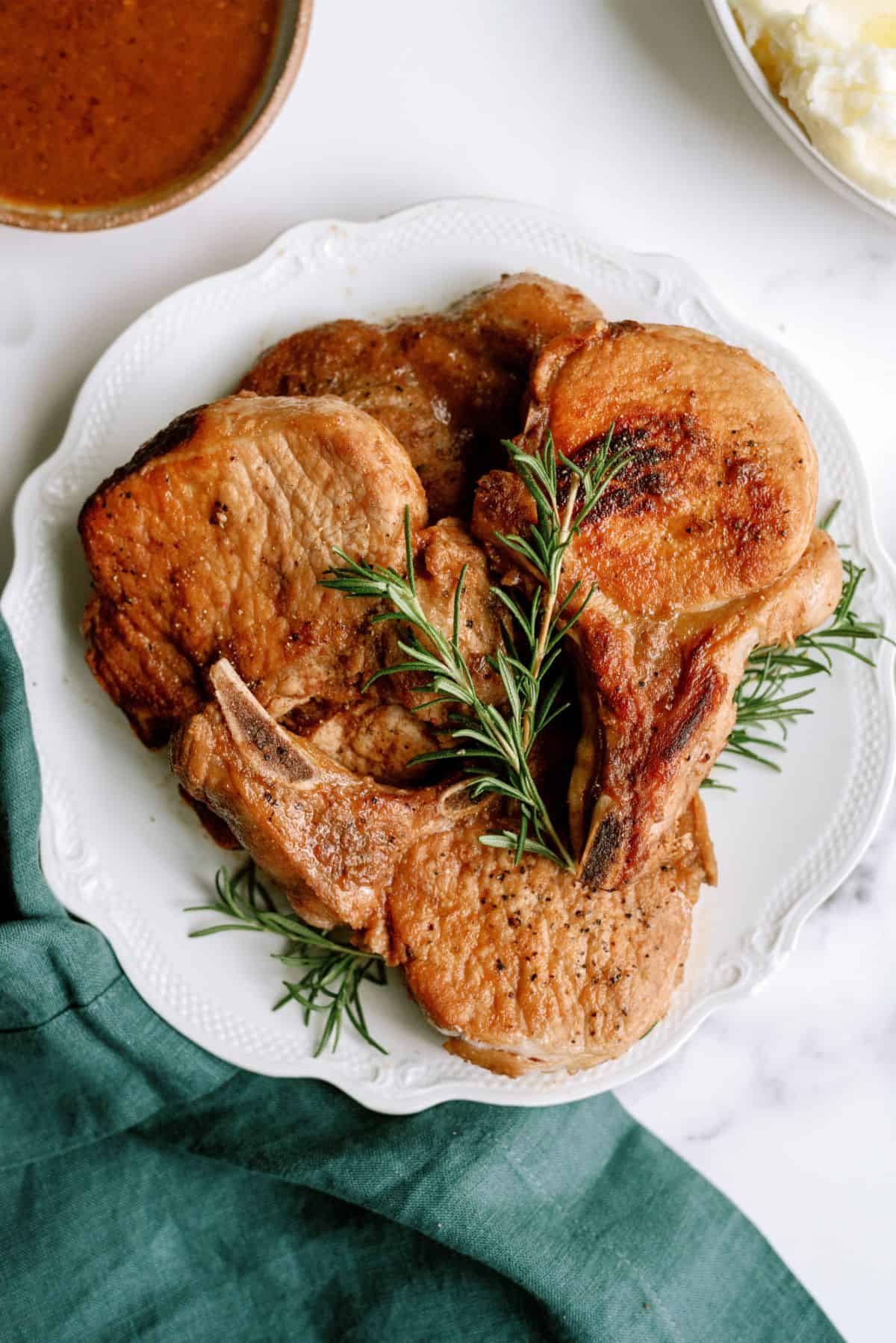 Close up of Instant Pot Cranberry Pork Chops on a serving plate