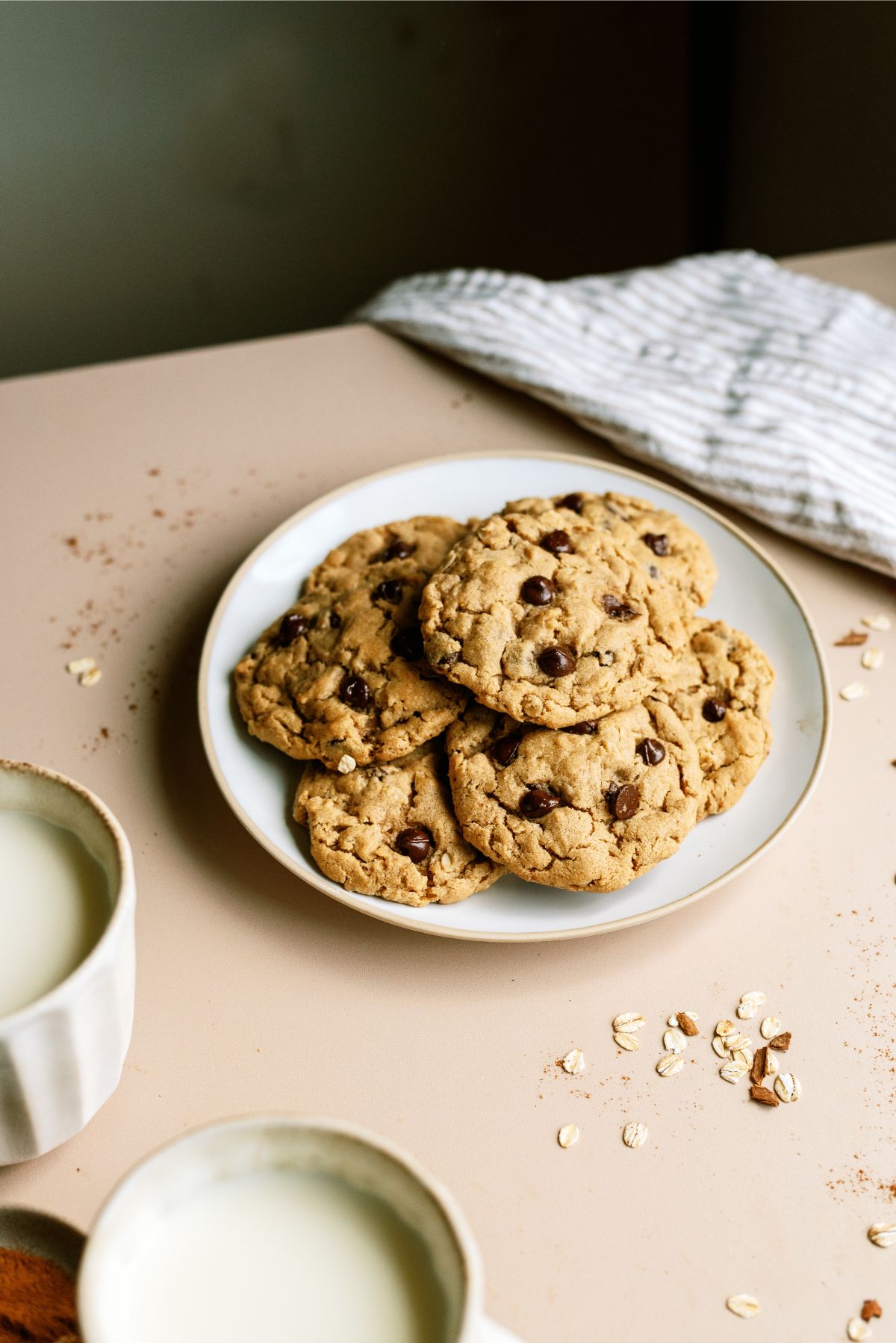 A plate of Oatmeal Chocolate Chip Peanut Butter Cookies
