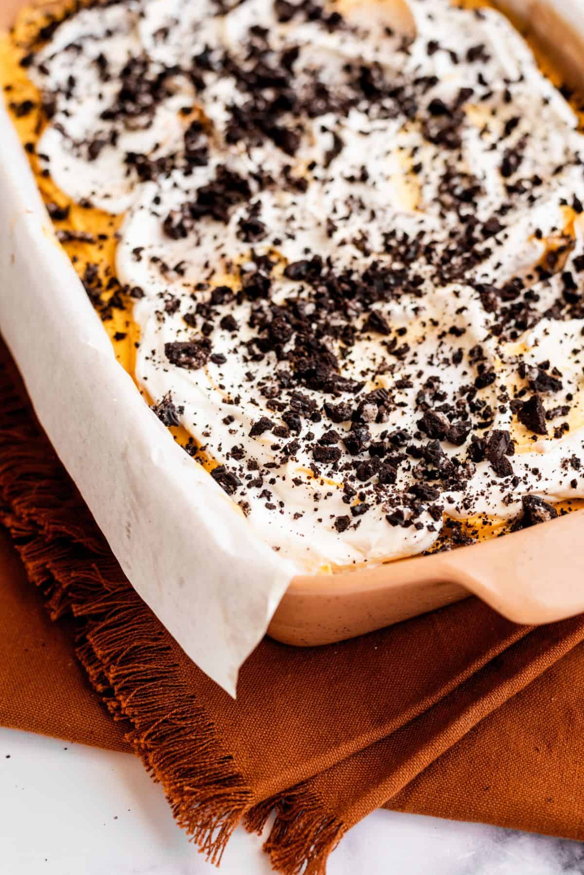 Oreo Pumpkin Delight in a pan