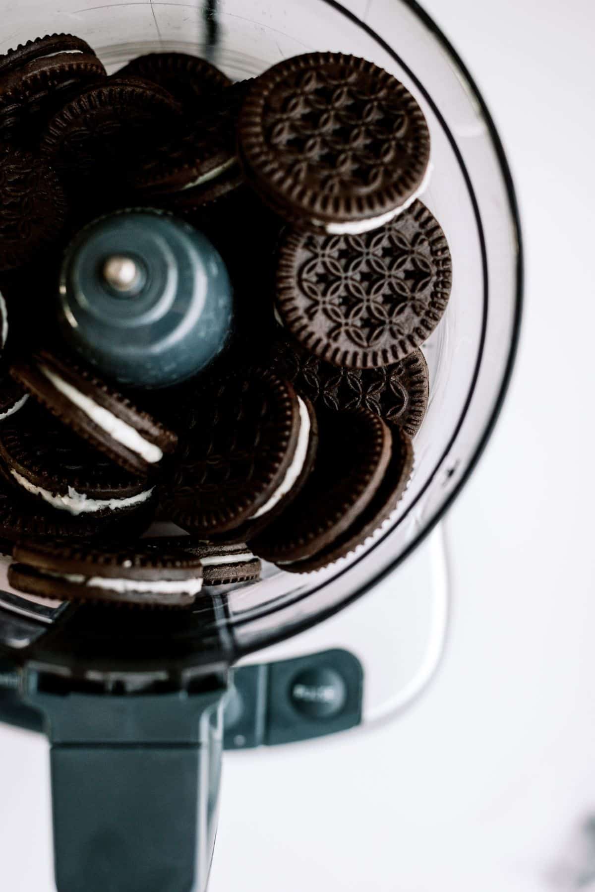 Oreo cookies in a food processor