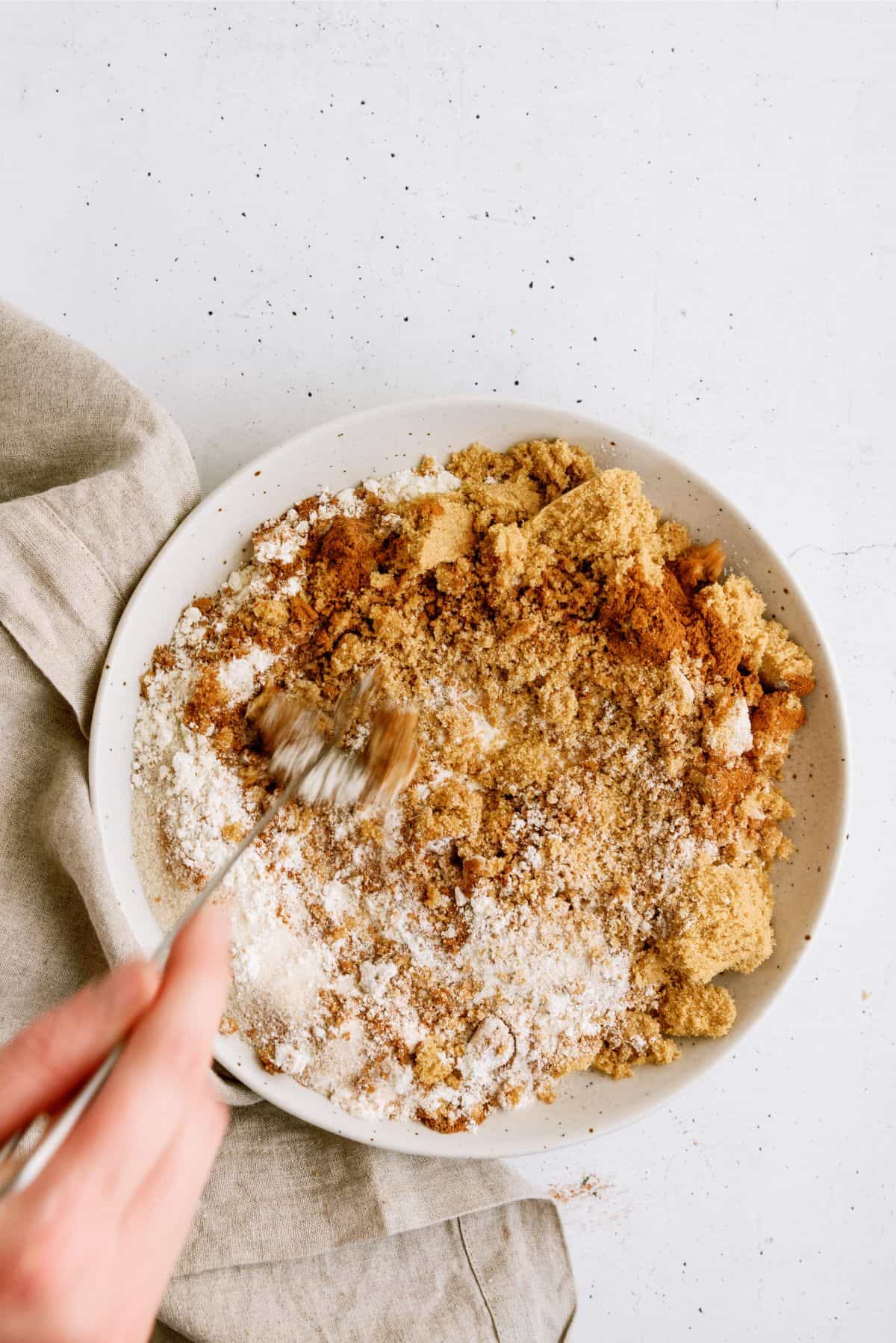 Dry ingredients mixed together in mixing bowl