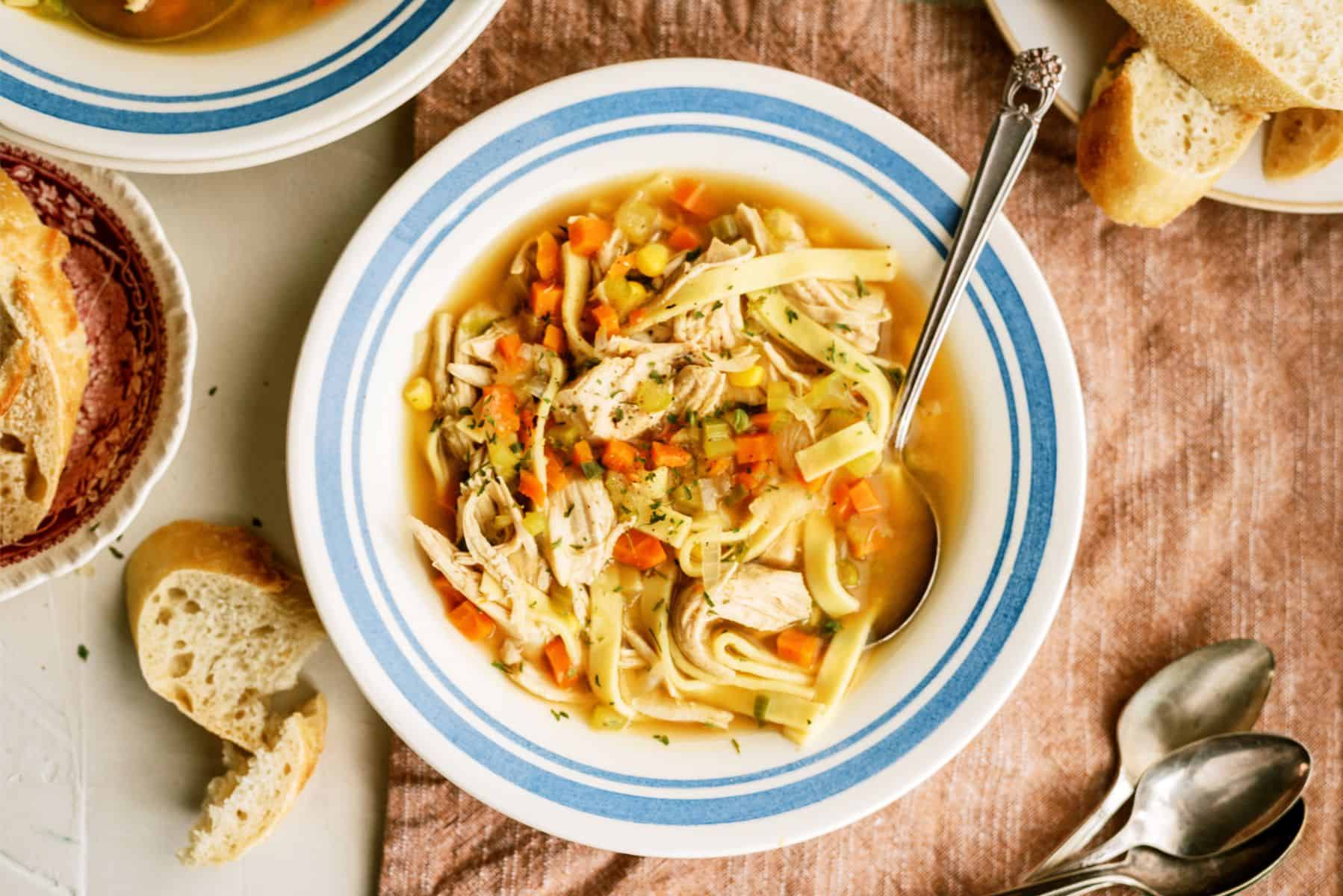 Instant Pot Chicken Noodle Soup in a bowl with a spoon