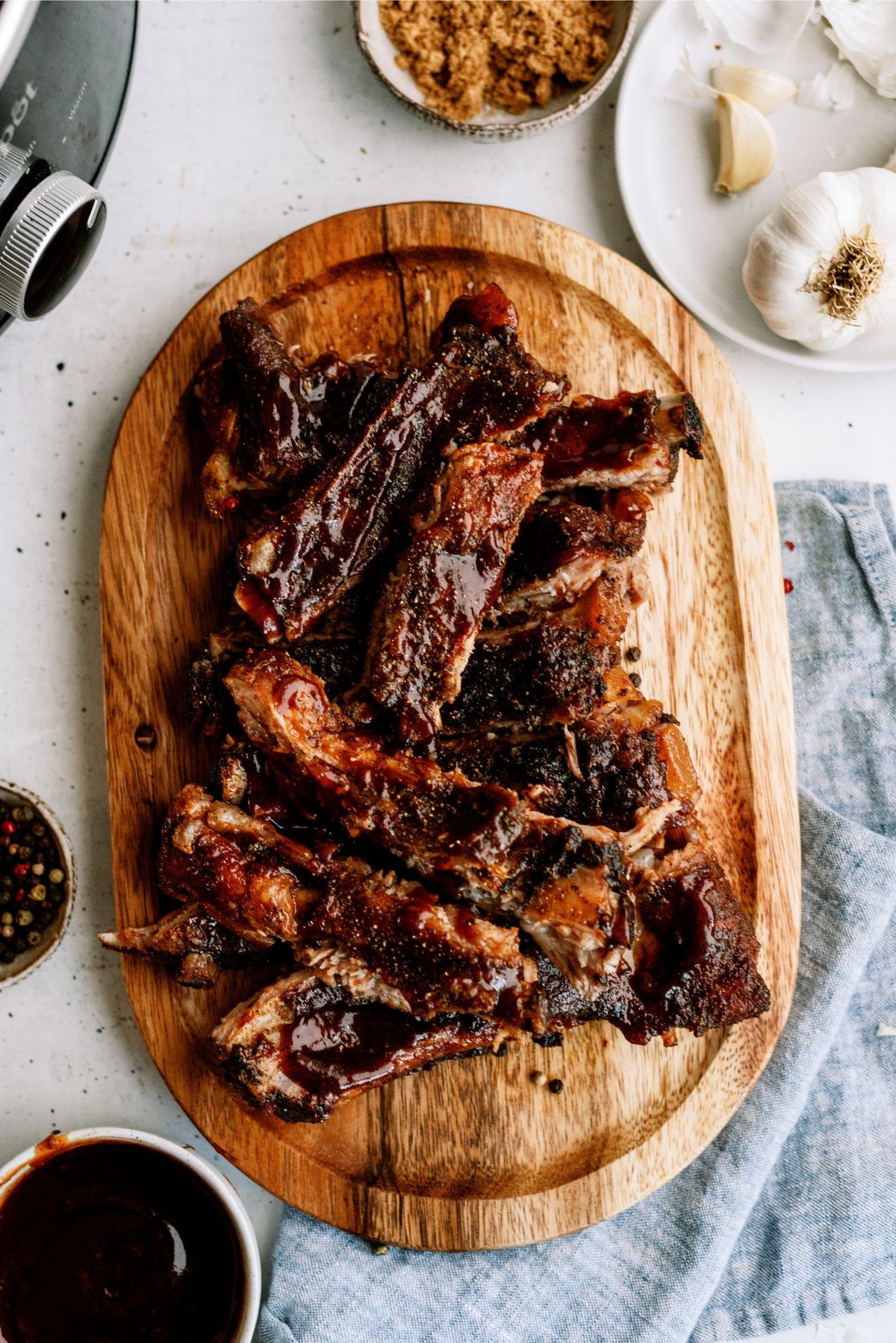 Slow Cooker St. Louis Ribs on a cutting board