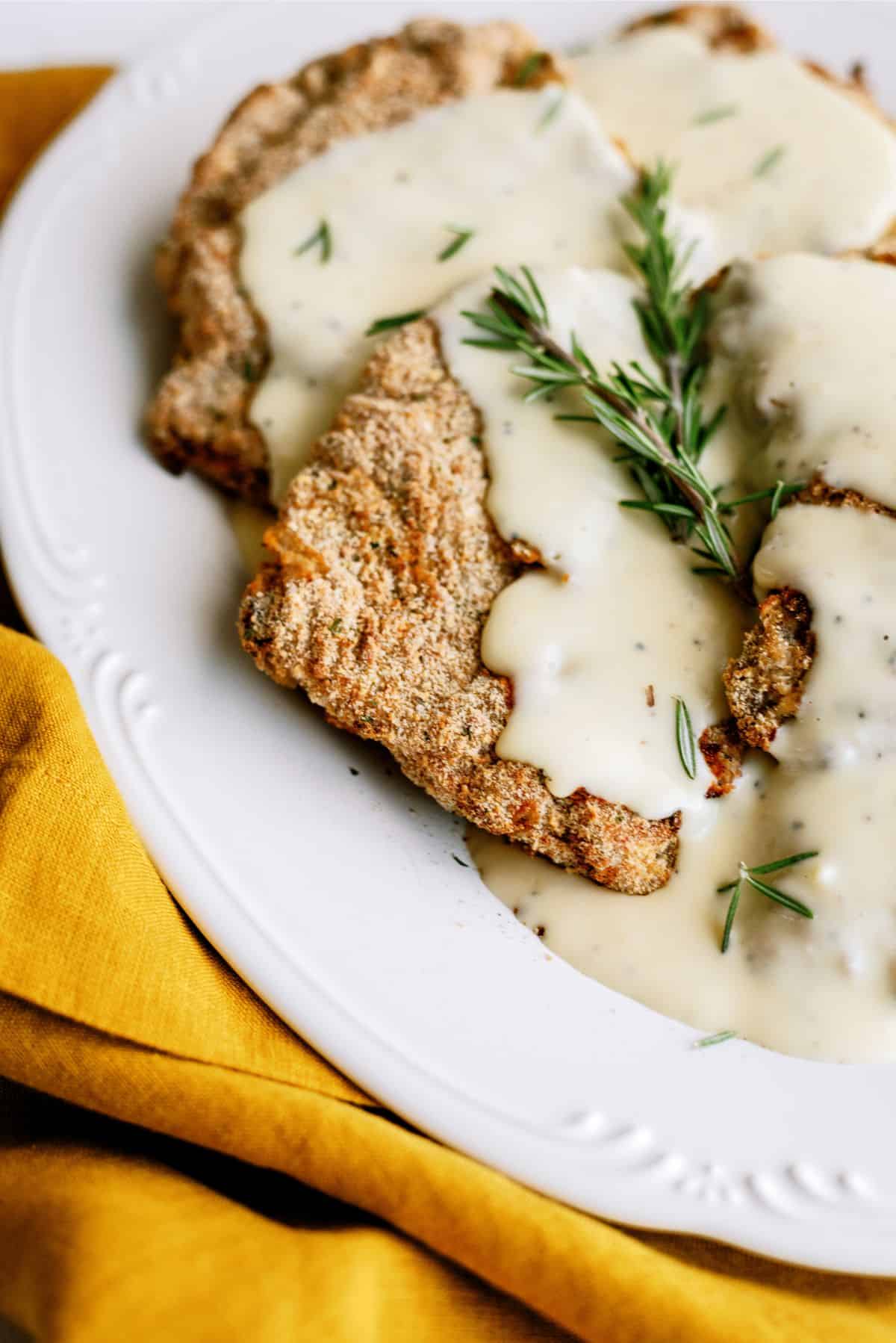 Air Fryer Cube Steak with Gravy on a plate